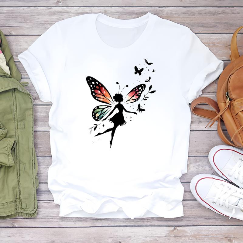 Women's summer T-shirt, cute and fashionable printed pattern, short-sleeve trendy top.