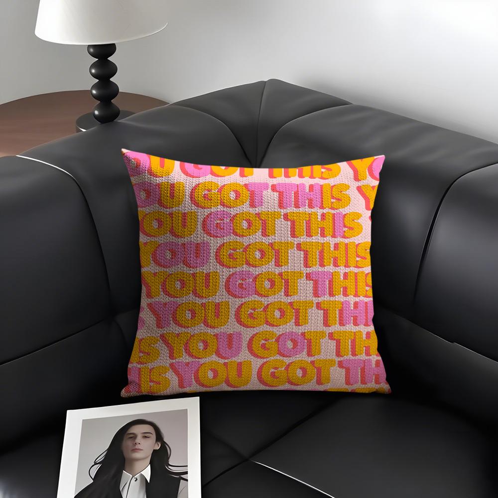 English Letters Fashion Cushion Cover Natural Linen Organic Fabric Double-Sided Printing Sofa Home Decor Gift Pillow Case