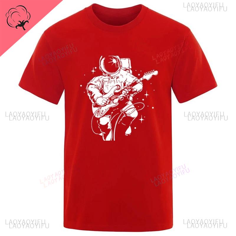 Summer High Quality Funny Astronaut Playing Guitar Casual Unique Loose Cool Men Oneck Streetwear Aesthetic Print Mens Tshirt