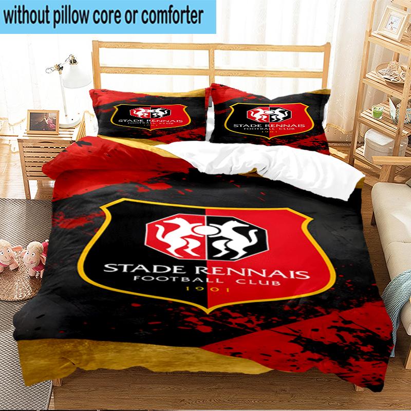 3PCS Stade Football Club Crest Bedding Set,Including 1pc Duvet Cover And 2pcs Pillowcases Perfect for Bedroom, Dormitory, Fan Christmas gift