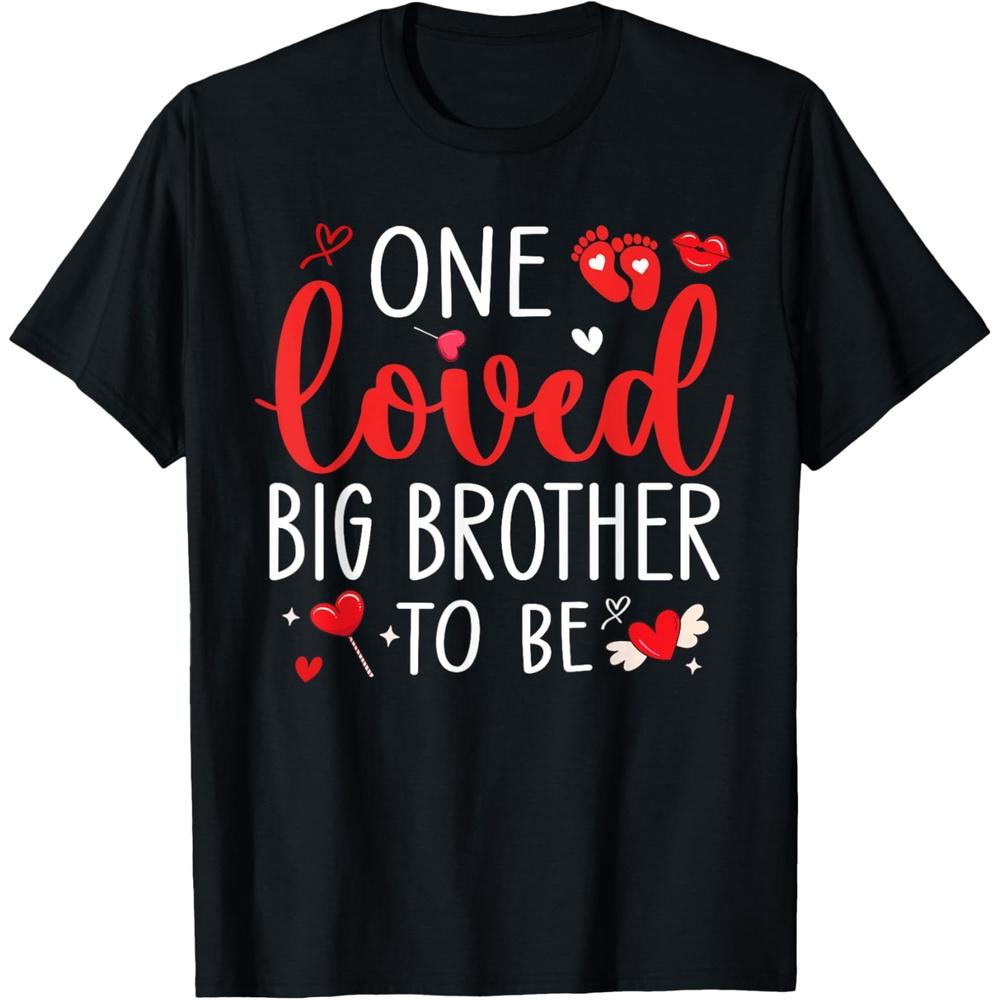 One Loved Big Brother To Be Valentines Day Pregnancy T Shirt XS чёрный