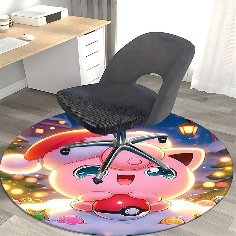 1pc Christmas Jigglypuff Pokémon Round Carpet - Anime Design, Holiday Gift, Office Chair Mat, Non-Slip Rug for Home Decor, Living Room, Bedroom, Game