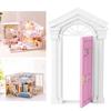 1:12 Dollhouse Miniature Little Mini Fairy Wood Birch Door Opening with AccessoriesPink