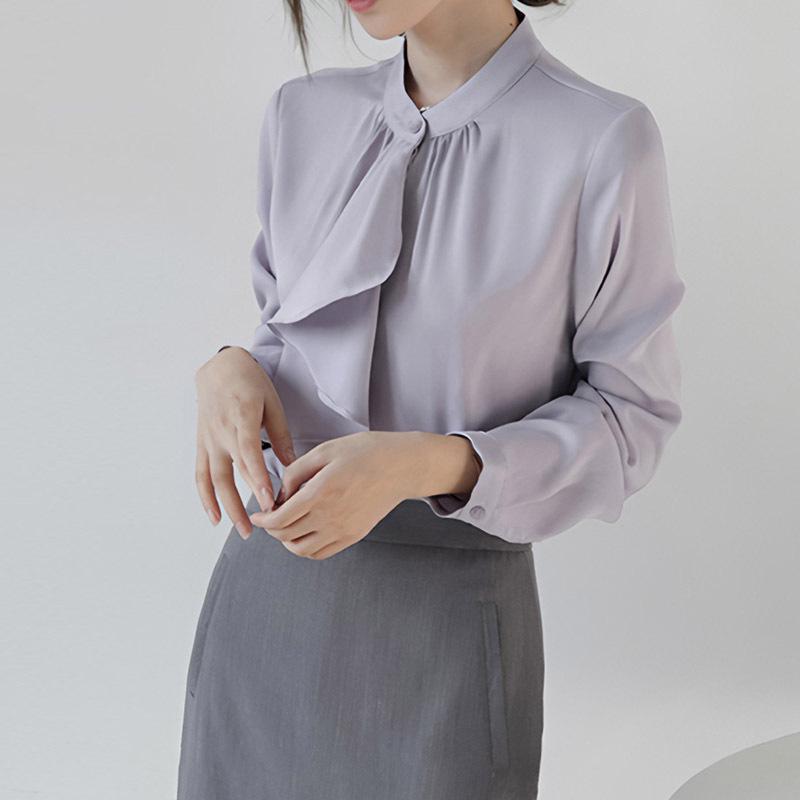 Elegant French Ribbon Blouse - Women's New Autumn Design, Chic Long-Sleeved Top for Gentle Temperament and Commuting Style.