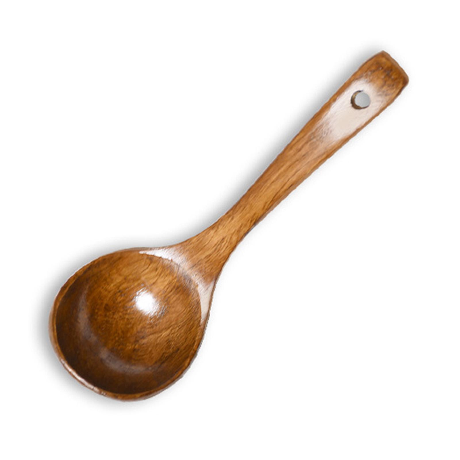 Long Handle Round Spoons Handmade Wooden Serving Spoons for Soup Cooking Mixing Stirrer