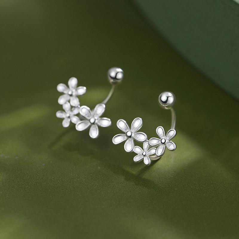 OL Style Elegant Metal Flower Cluster Stud Earrings for Women Ladies Simplicity Silver Color Flower Earrings Jewelry Accessories