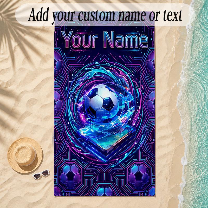 Soccer Theme Soft Beach Towel Personalized Custom Name Text Towel Portable for Beach Pool Travel