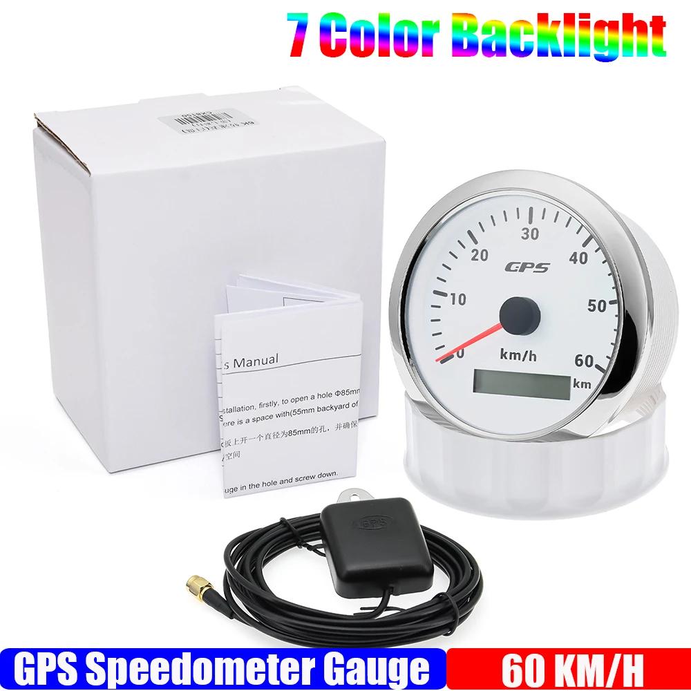 ZMFJH Auto Car 85MM GPS Speedometer Gauge with Antenna 7 Color LED Odometer Mileage 30-200KMH Speed Meter Marine Boat Waterproof