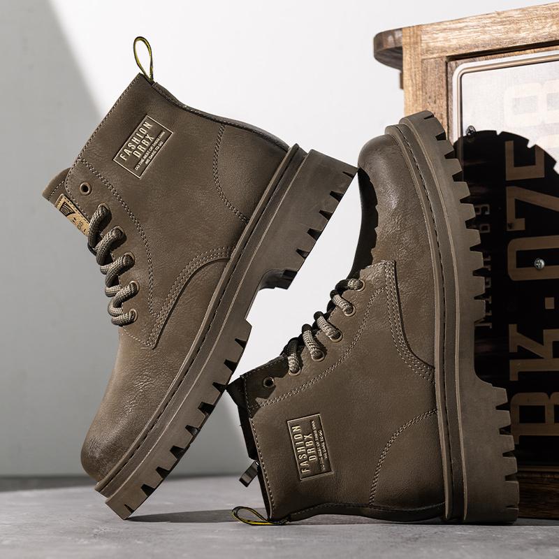 Outdoor Male Casual Leather Basic Boots High Top Wear Mens Desert Boots Leisure Walk Motocross Boots All-Match Men Ankle Botas