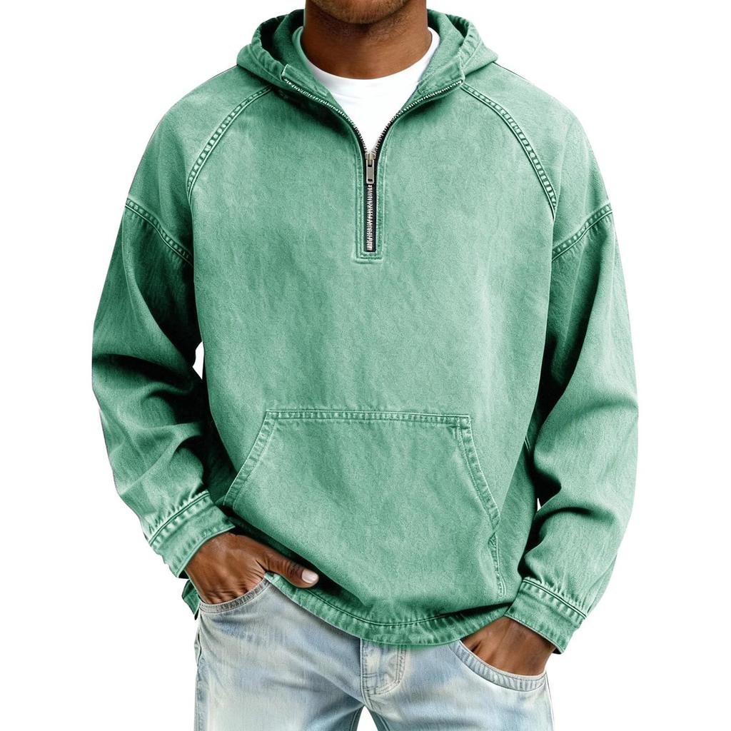 2026 European Men's Denim Jacket with Hooded Sweatshirt, Spring/Autumn Short Zipper Design