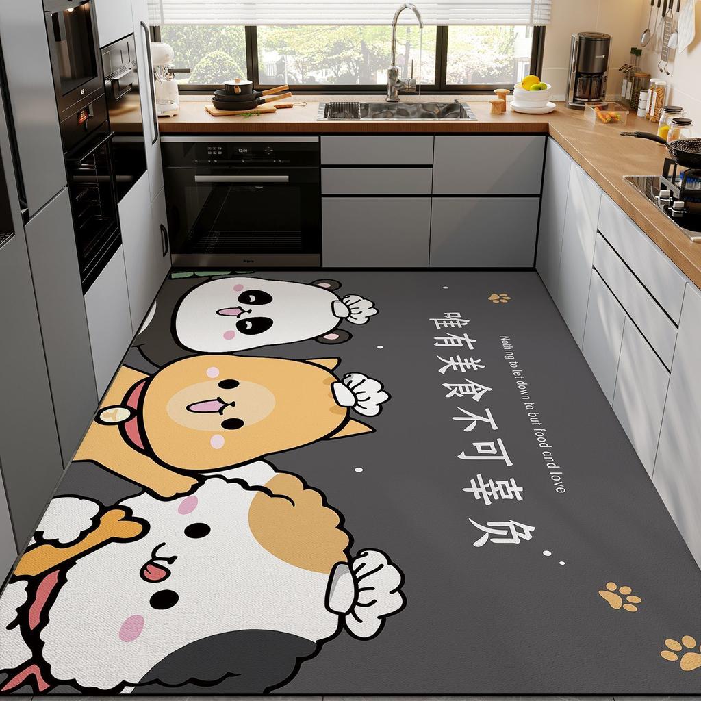 Diatom Mud Kitchen Mat Non-Slip Oil-Resistant Water-AbsorbentWipeable No-Wash Doormat Dirt-Resistant Waterproof Wall-to-Wall Carpet