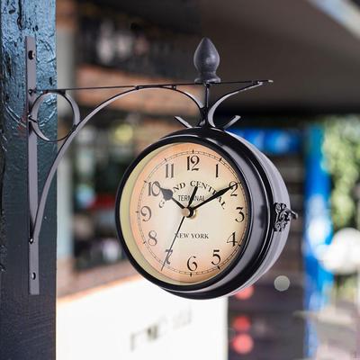 2 Sided Wall Clock Home Decor Decorative Mute Art Retro Design Hanging for Hallway Living Room