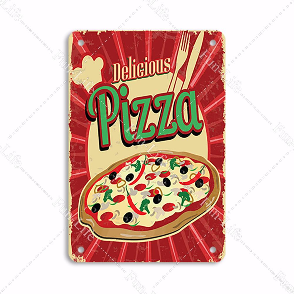 Pizza Dessert Metal Poster Food Tin Sign Plaque Metal Restaurant Vintage Wall Decor for Bar Club Metal Signs 20x30cm