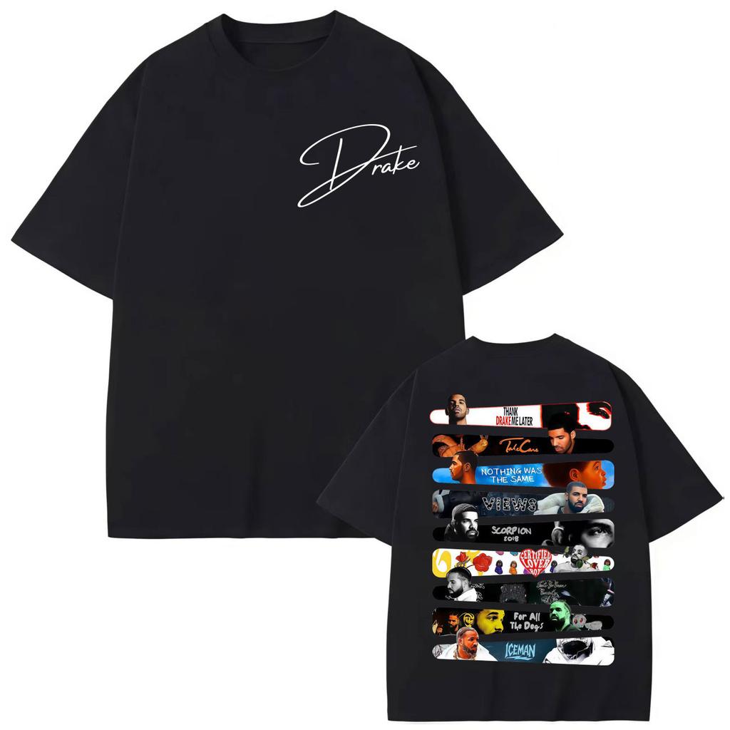 T-shirt Uomo Donna Stampa Double Sided Rapper Drake Moda Hip Hop Manica Corta T-shirt Estiva Cotone Larga