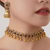 Bohemian Exotic Rhinestone Tassel Necklace & Earrings Set In Antiqued Alloy