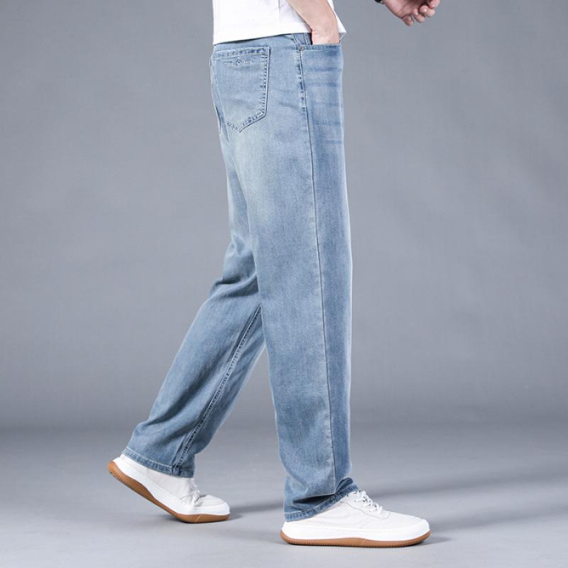 JYL Thin jeans men's wide straight hair wide pants ultra-thin daily pants