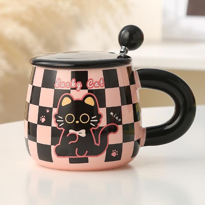 

Кружка с крышкой и ложкой, парная керамическая чашка, милая креативная чашка для воды для дома и офиса, чашка для завтрака 301-400ml