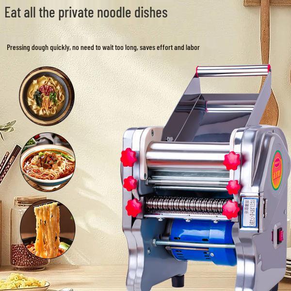 Hongchao Electric Noodle Press: Small Stainless Steel Automatic Machine for Household & Commercial Dough Rolling.