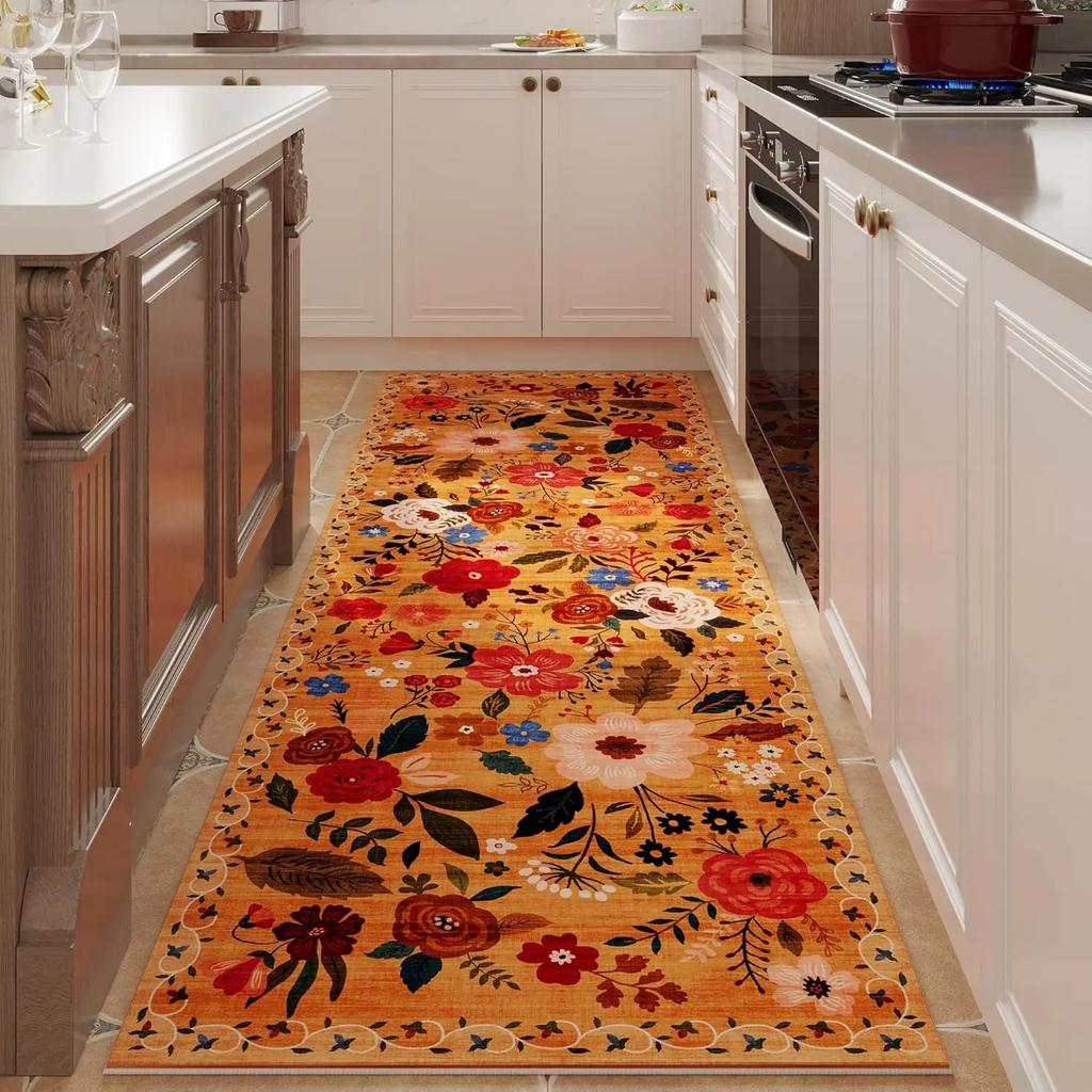 Runner Rug for Hallways Kitchen Machine Washable Carpets with Rubber Backing Soft Floral Rugs for Kitchen Decor Rugs for Bedroom