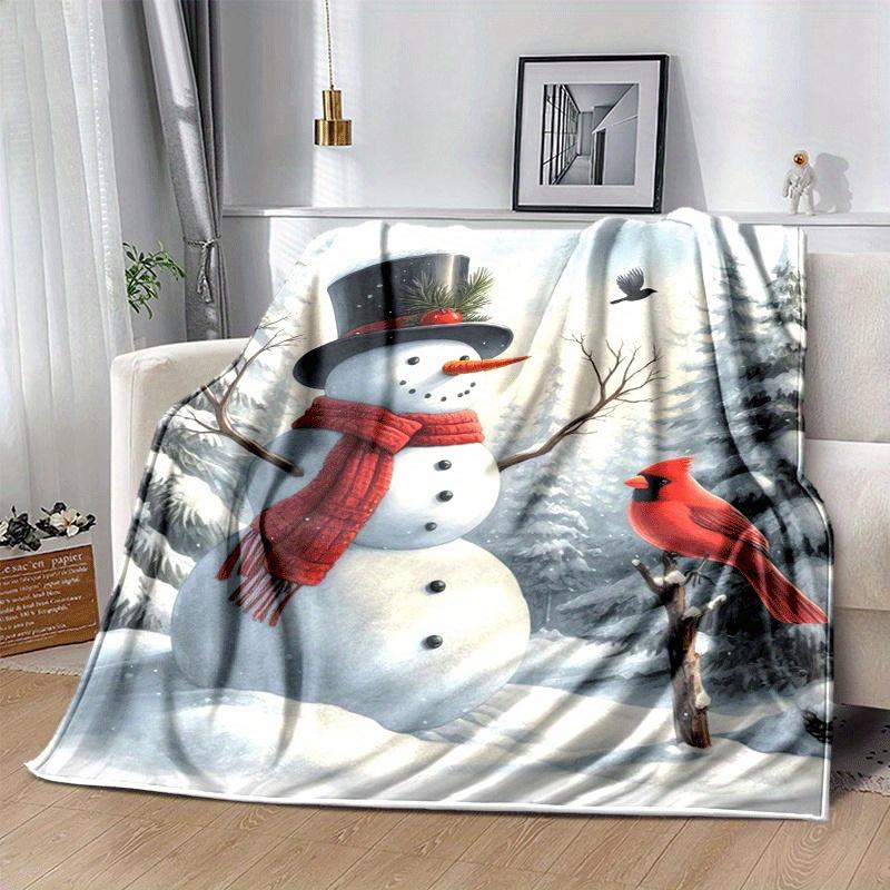 1pc Christmas Snowman Printing Lightweight Flannel Blanket, Comfortable and Warm Blanket, for Camping Sofa Bed and Couch Office, In All Seasons