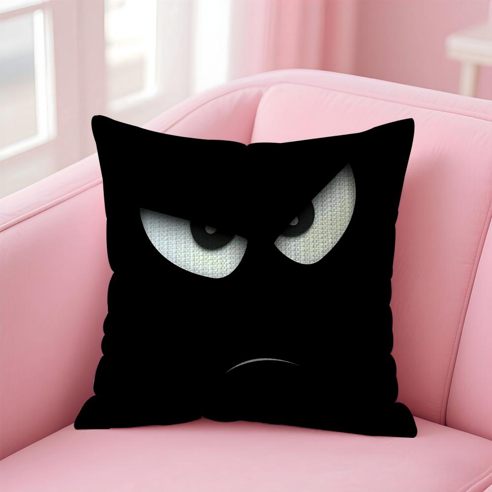 Czarna Emotikony Fajne Poszewka na Poduszkę Naturalny Len Poszewka na Poduszkę Dwustronny Nadruk Dekoracyjna Poszewka na Poduszkę Sofa Wystrój Domu Prezent