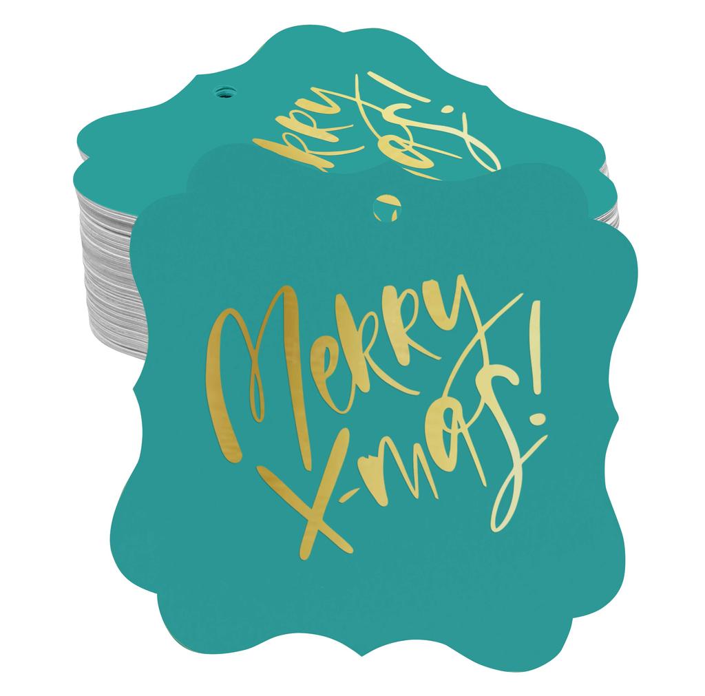 Inkdotpot Pack Of 100 Real Gold Foil Bracket Shape Paper Tags Merry X-Mas Christmas Favor Hang