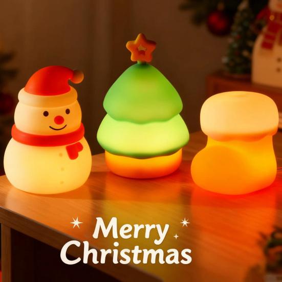 Christmas Night Light Bedside Touch Lamp with Color Changing Rechargeable Silicone Nightlight for Kids' Bedroom