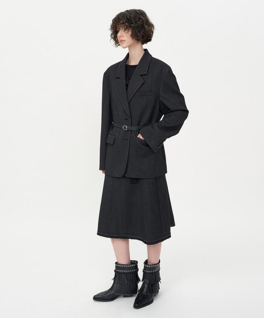 Insilence Woman Raw Detail Wool Skirt Charcoal
