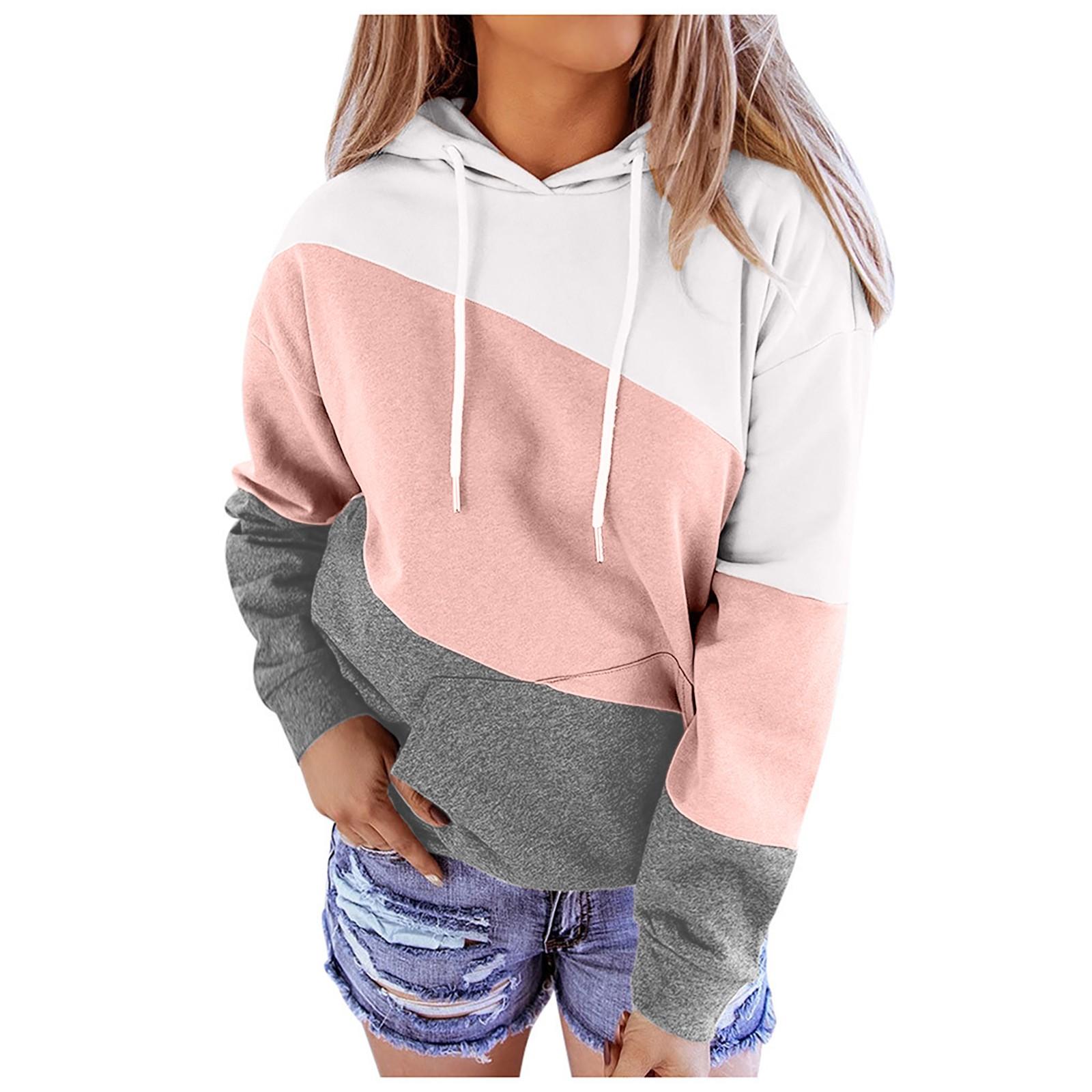

Women s Casual O-Neck Contrast Color Long Sleeve Top Pullover Sweatshir S розовый