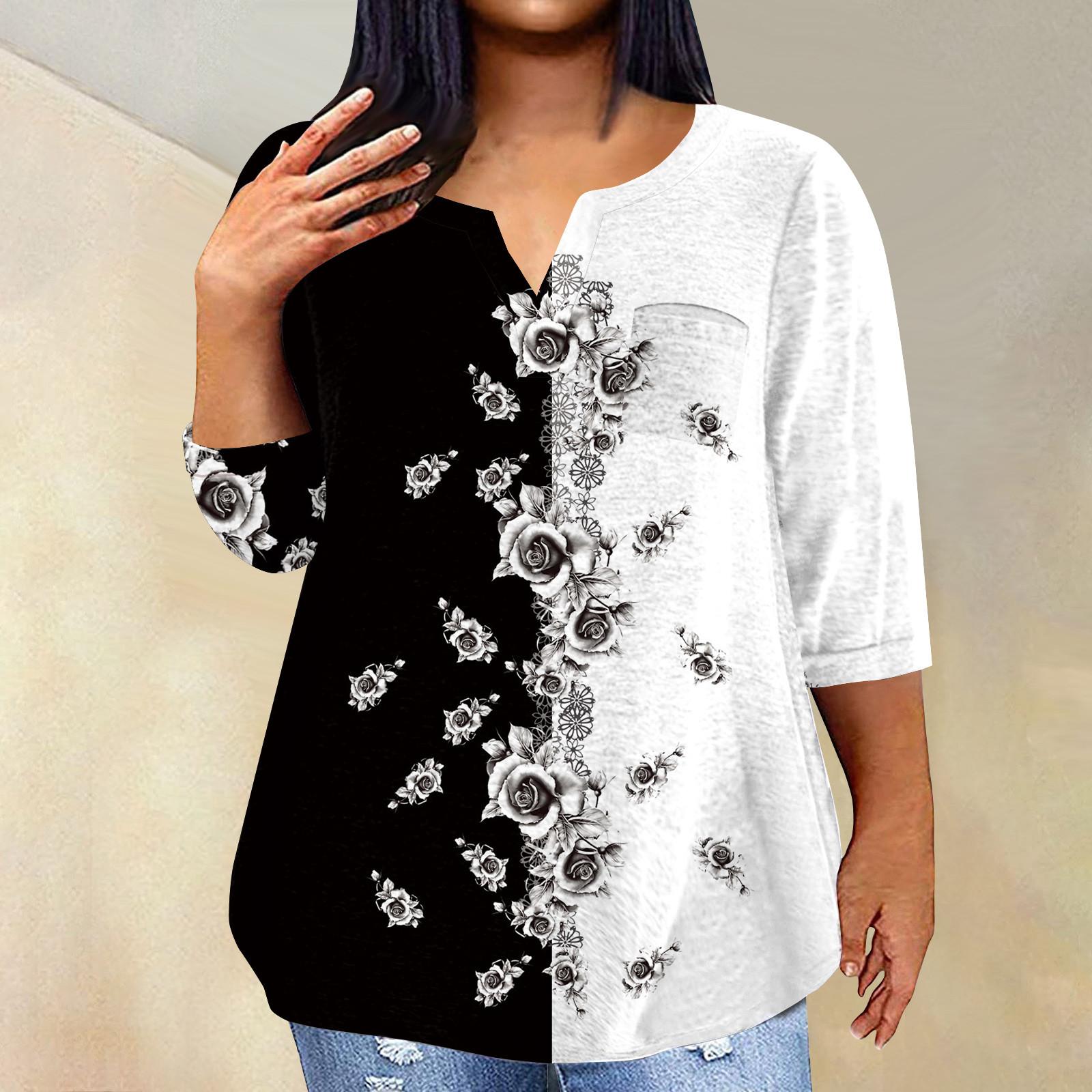 

Женский модный повседневный пуловер с рукавами три четверти и V-образным вырезом с принтом, топ с рукавами 4/3 XL белый