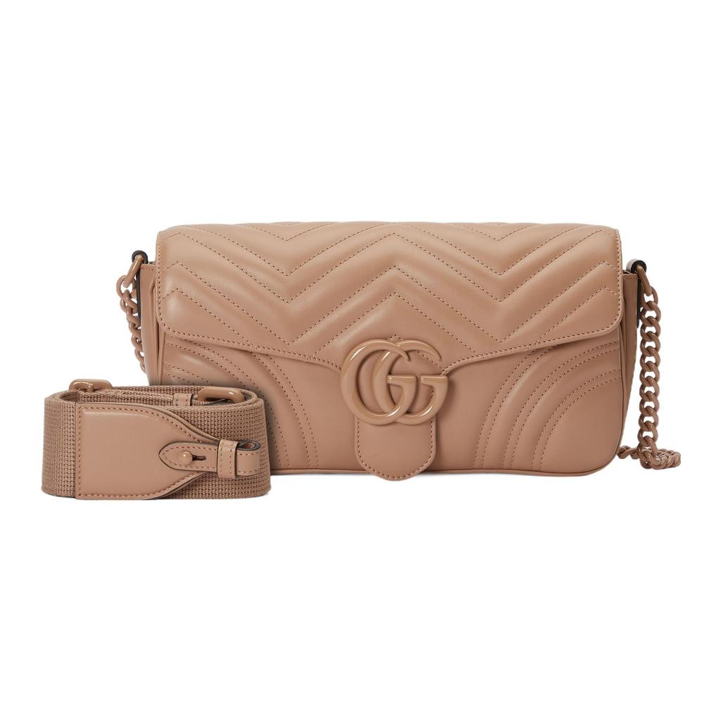 Gucci GG Marmont Quilted Leather Shoulder Bag Beige Gold Hardware Chain Crossbody Handbag for Women Daily Commute Party 734814-DAAAI-2747