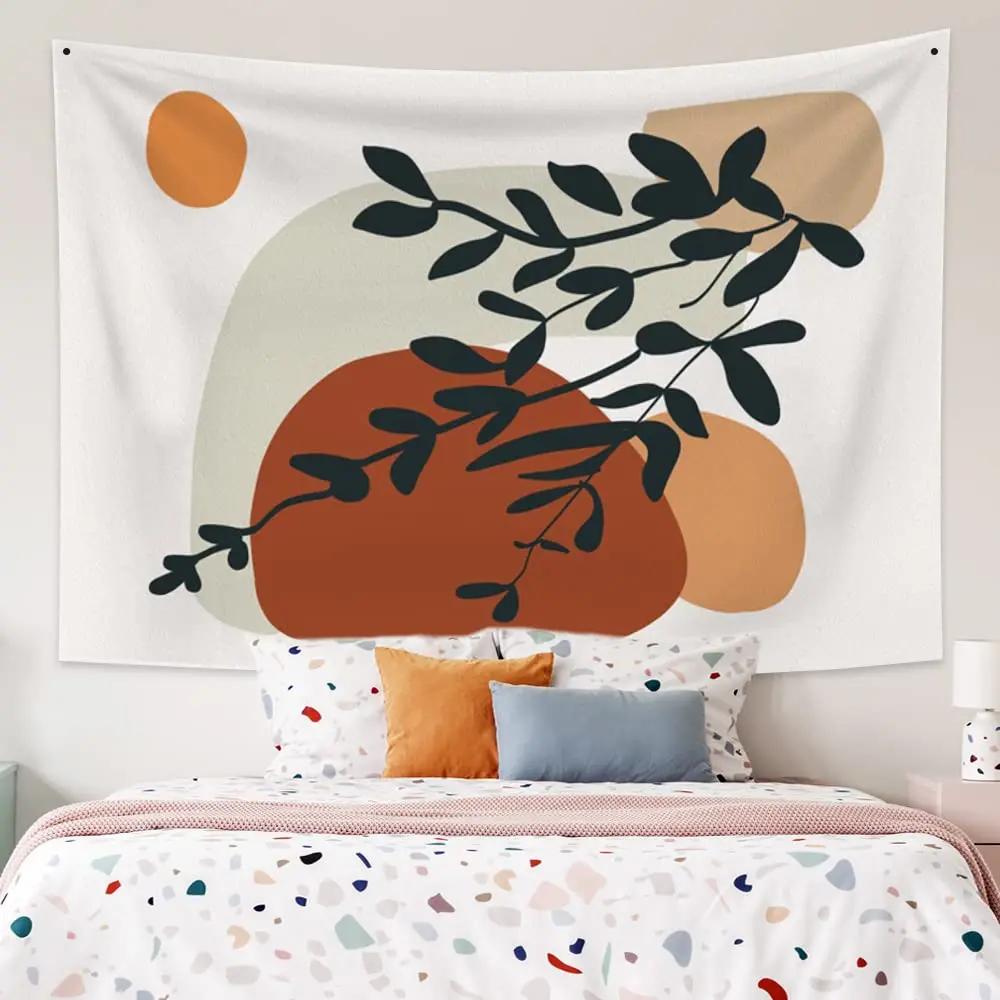 Abstract Sun Leaves Brown Geometric Wall Hanging Tapestry Vintage Simple Boho Palm Bedroom Dorm Living Room Wall Art Home Decor