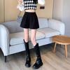 Women's Black Woolen High-Waist Booty Shorts - New 2024 Autumn/Winter Elastic A-line Wide-Leg Casual Wear