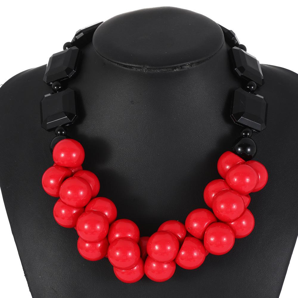 

European and American retro multi-layer bead exaggerated necklace Bohemian fashion high-end necklace ethnic style necklace elegant 50cm alizarin темно-червоний колір