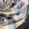 Chinese Style Ink Lotus Silk Scarf Shawl Women  New Design 100% Natural Silk Long Scarves Grey Pink Neck Scarves 175*53Cm