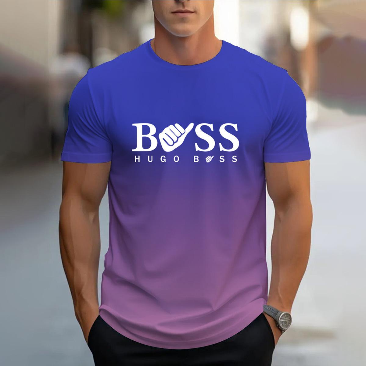 

Men s Summer Clothing Casual Gradient Color Short Sleeved Digital Letter Printed Casual Versatile Round Neck T-shirt 6XL