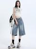 Inverted Hem Wide-Leg Six-Point Jeans - Trendy, Loose, Cool Mid-Length Pants
