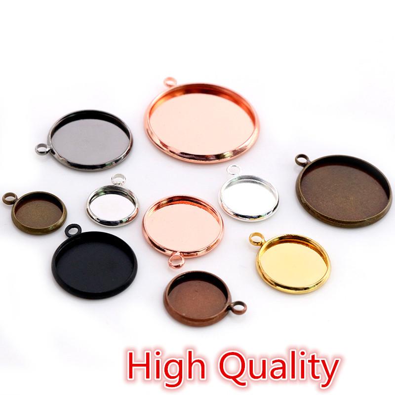 High Quality Iron Material 10-20mm Inner Size 8 Colors Plated One Loops Style Cabochon Base Cameo Setting Charms Pendant Tray