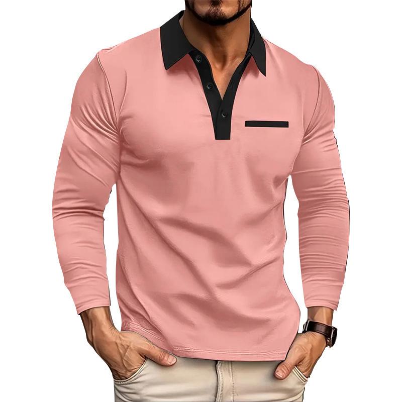 Spring Autumn Men Clothes Long Sleeve Lapel Golf Polo Shirt Men Business Casual Fake Pocket Polo Shirt Tops