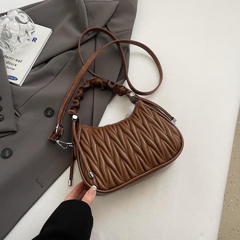 Fashion pleated bag women's spring new retro casual small square bag simple messenger bag tide
