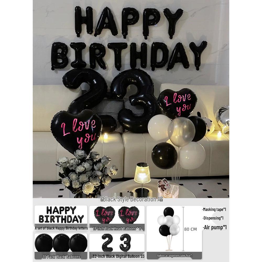 Elegant Birthday Decorations for Men: Number Balloons and High-Class Atmosphere for Husband or Boyfriend's Surprise Party.