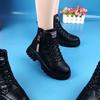 1 Pair Winter Women Boots Thick Flat Sole Faux Leather Side Zipper Solid Color Lace Up Soft Thermal Heat Retention Slip-on Anti-skid Shoes