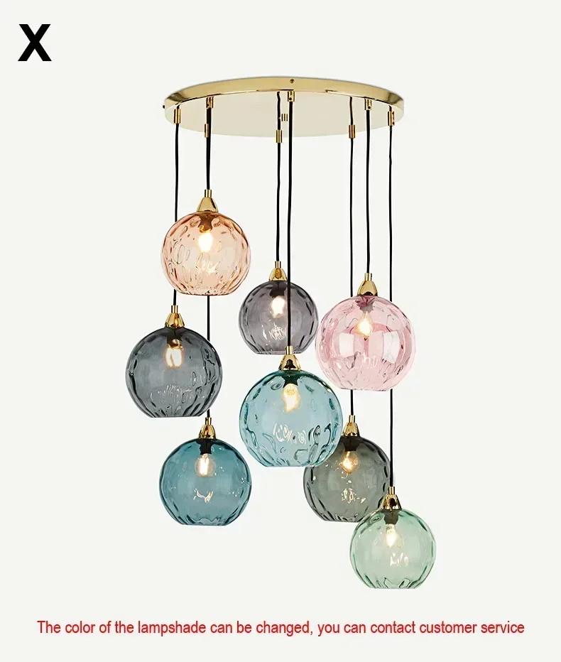Nordic Luxury Colorful Glass Pendant Light Modern Living Room LED Chandelier Classical Glass Lampshade Home Decoration Gloss