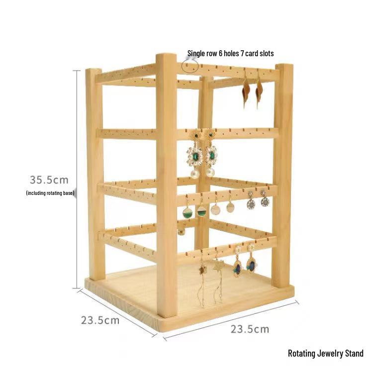Solid Wood Rotating Jewelry Organizer with Earring and Necklace Display