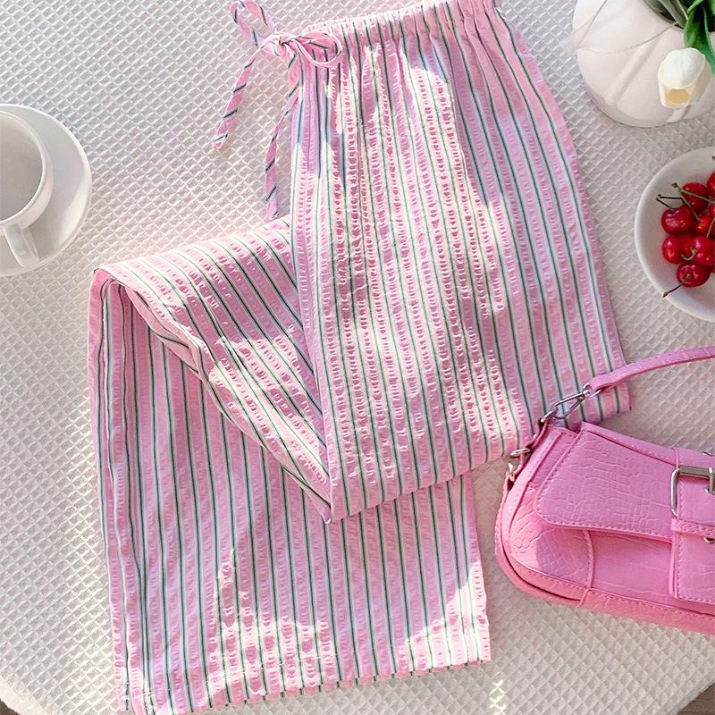 Women's Autumn Temperament Striped Casual Pants Elastic Waist Loose Casual Versatile Straight Pants