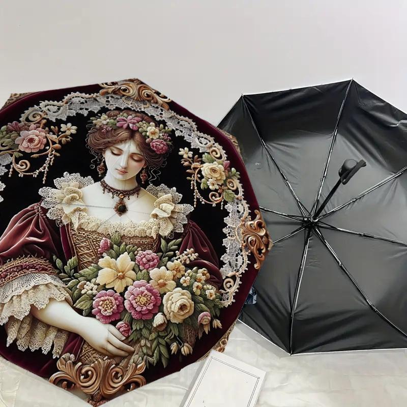 1PC Floral Portrait Umbrella-8-Rib Reinforced, Automatic Open, Lightweight & Durable, Cute Fashion Accessory for Outdoor, Beach or Casual Use, Beach U