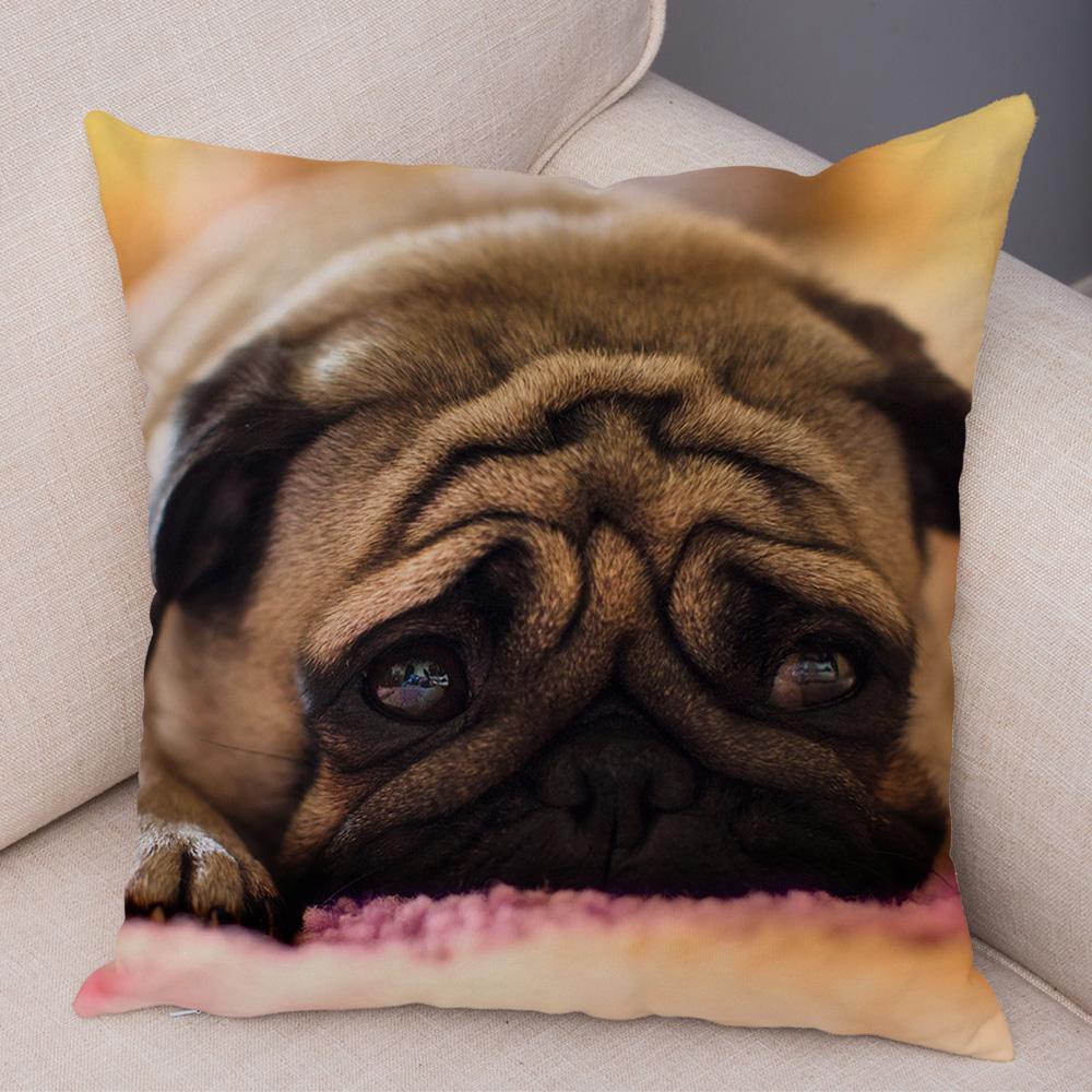 Cute Pug Dog Cushion Cover Both Sided Print Decor Pet Animal Pillowcase for Car Sofa Home Car Soft Plush Throw Pillow Case