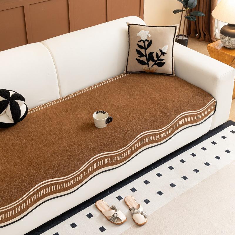 Retro High-End Special-Shaped Sofa Cushion, Universal In All Seasons, Fixed Non-Slip Straight Row Seat Cushion  New Cover Towel
