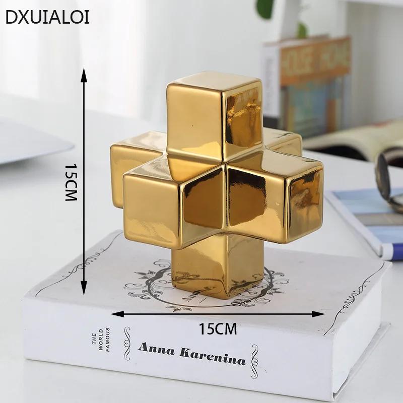 DXUIALOI Nordyckie proste galwanizowane klocki ceramiczna dekoracja prosta geometryczna dekoracja domu salonu biurka