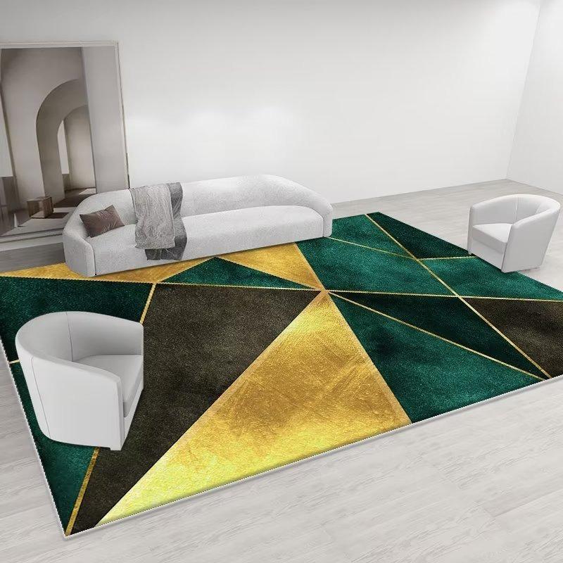Modern Luxury Large Size Living Room Carpet Green Golden Flannel Decoration Bedroom Rug Antiskid Machine Washable Sofa Floor Mat